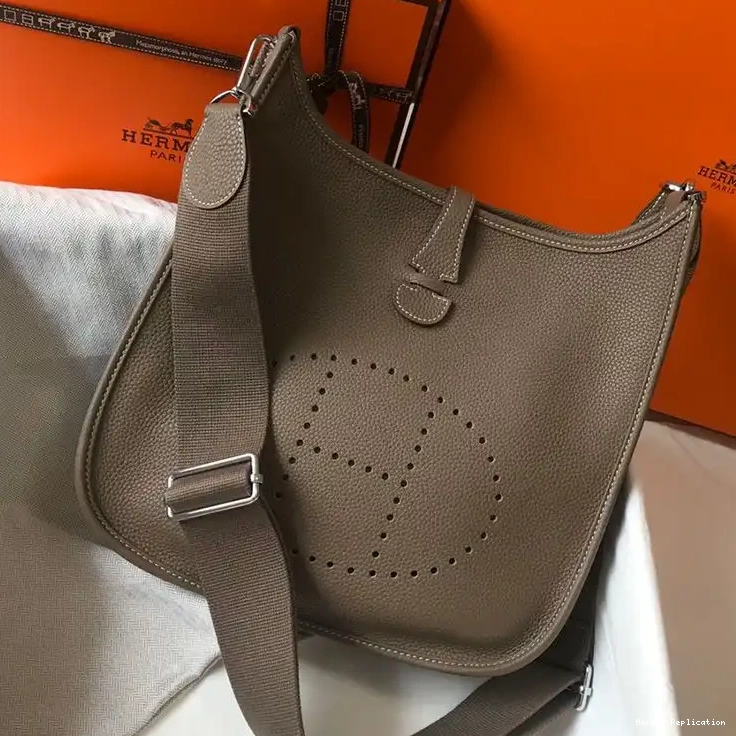 Clemence Hermes Palladium Evelyne Hardware Bag Leather Khaki In 0510